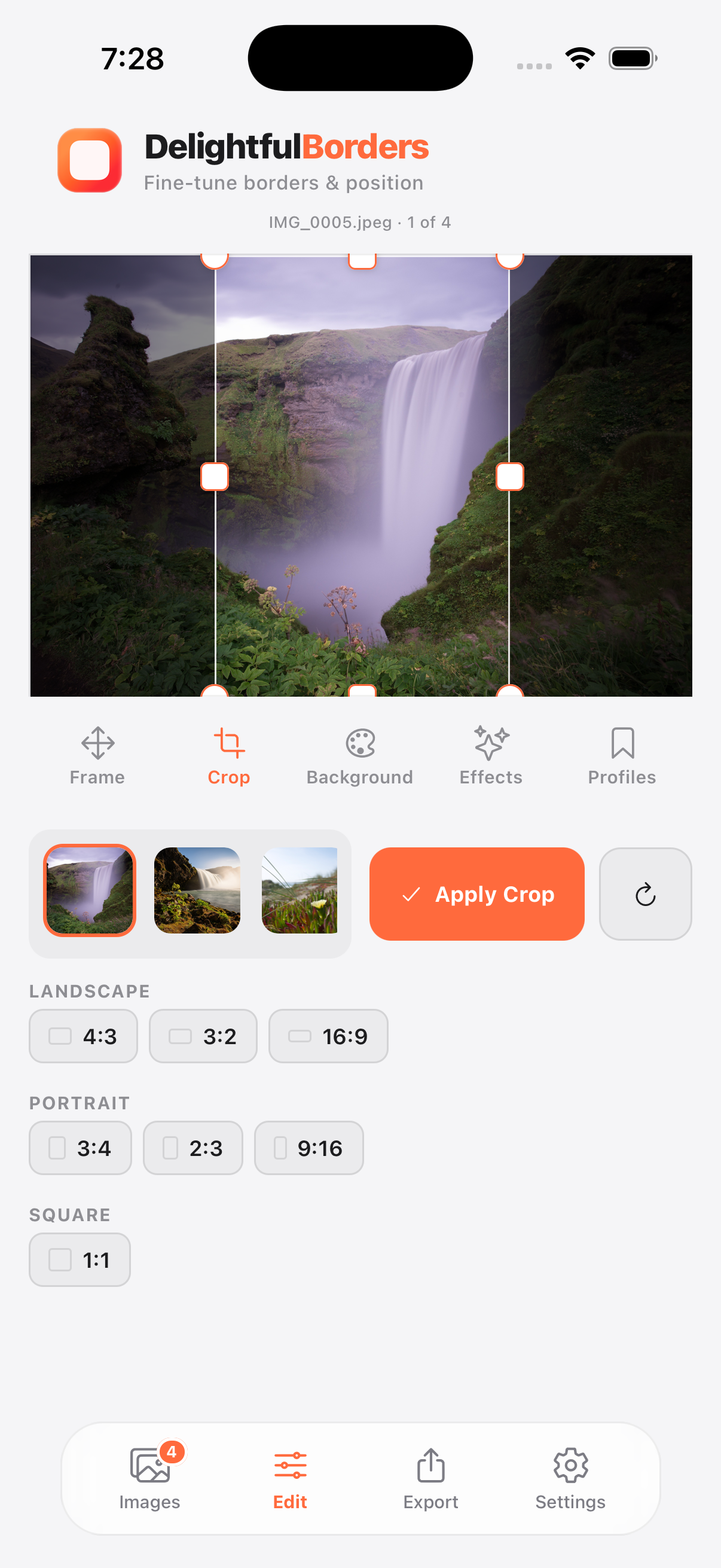 Cropping interface